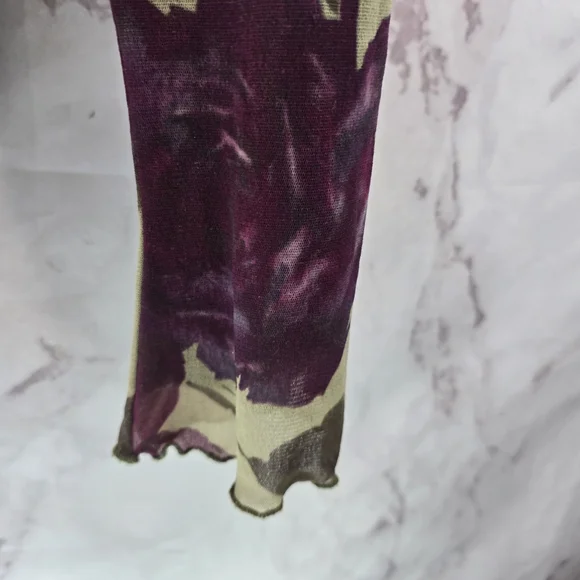 Vintage 90s Y2K Shirt Women Small Green Mesh Lettuce Hem Sheer Floral Rose - Picture 4 of 13